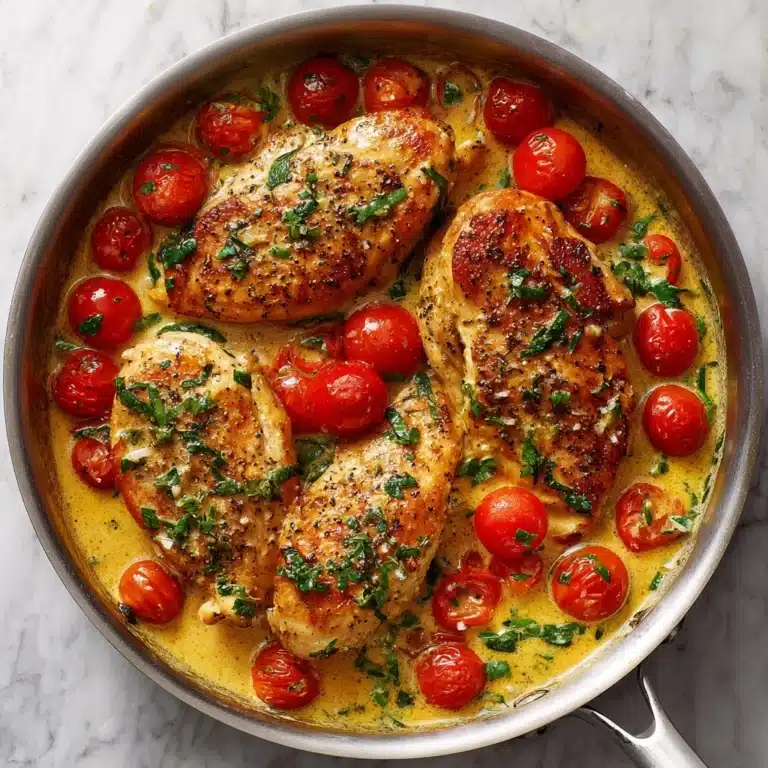 Creamy Pesto Chicken with Roasted Tomatoes Recipe