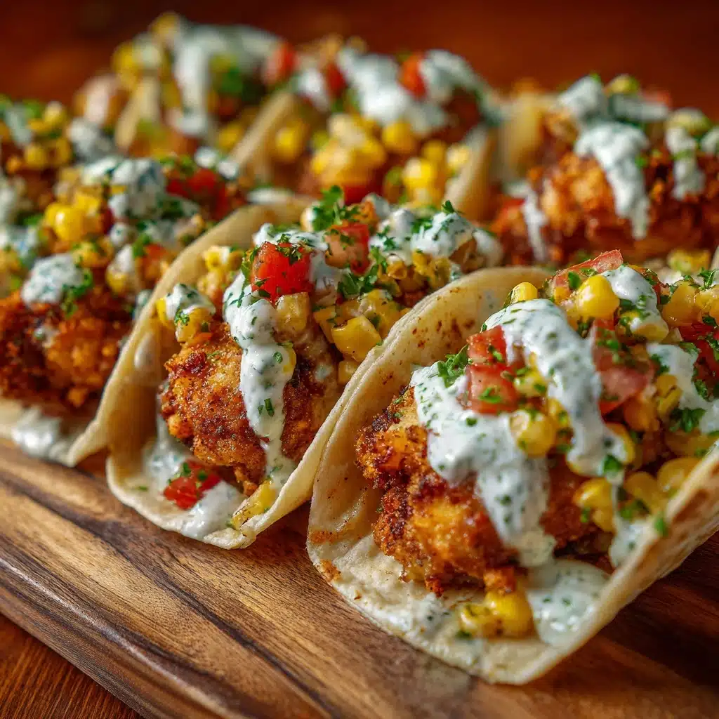 Fried Chicken Street Corn Tacos with Jalapeño Lime Recipe - Recipe Image