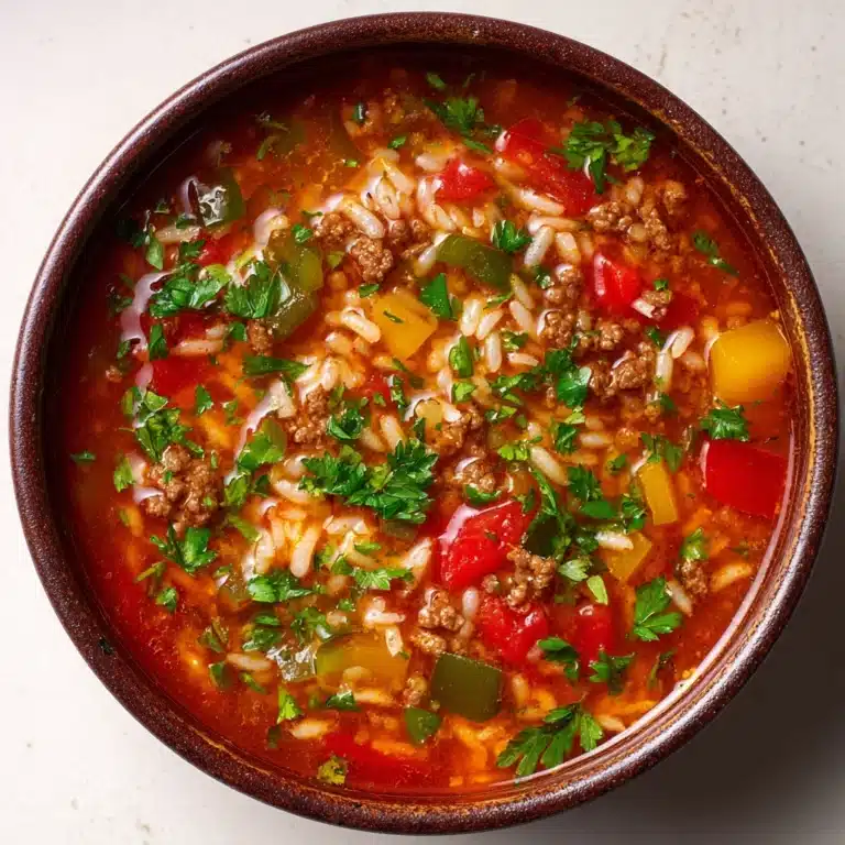 Stuffed Pepper Soup with Ground Beef and Rice Recipe