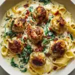 Baked Chicken Ricotta Meatballs with Spinach Alfredo Sauce Recipe