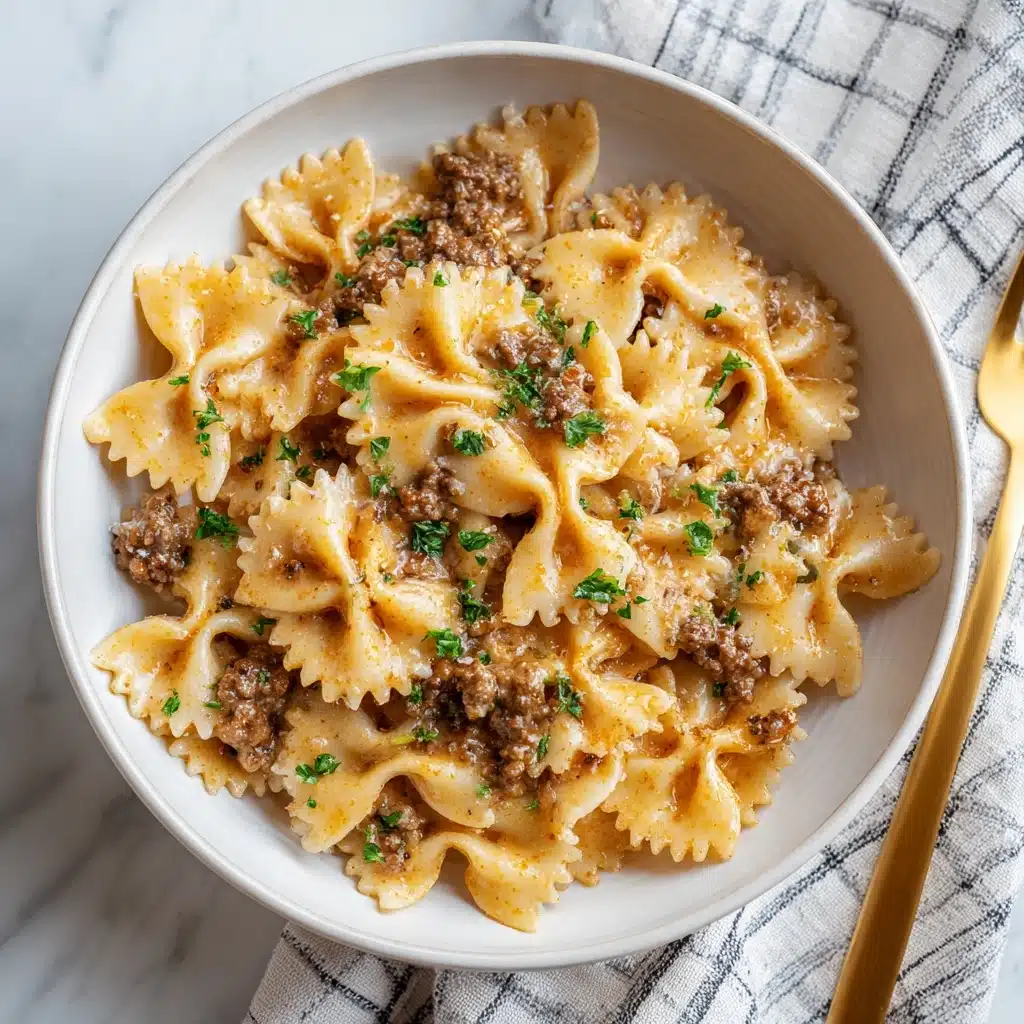Creamy Ground Beef and Bowtie Pasta Recipe - Recipe Image