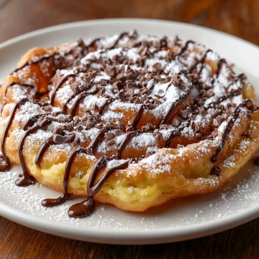 Crispy Homemade Funnel Cake with Chocolate Drizzle Recipe - Recipe Image
