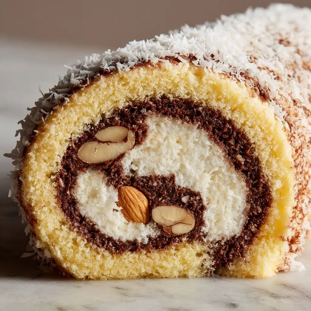German Chocolate Coconut Pecan Roll Cake Recipe - Recipe Image