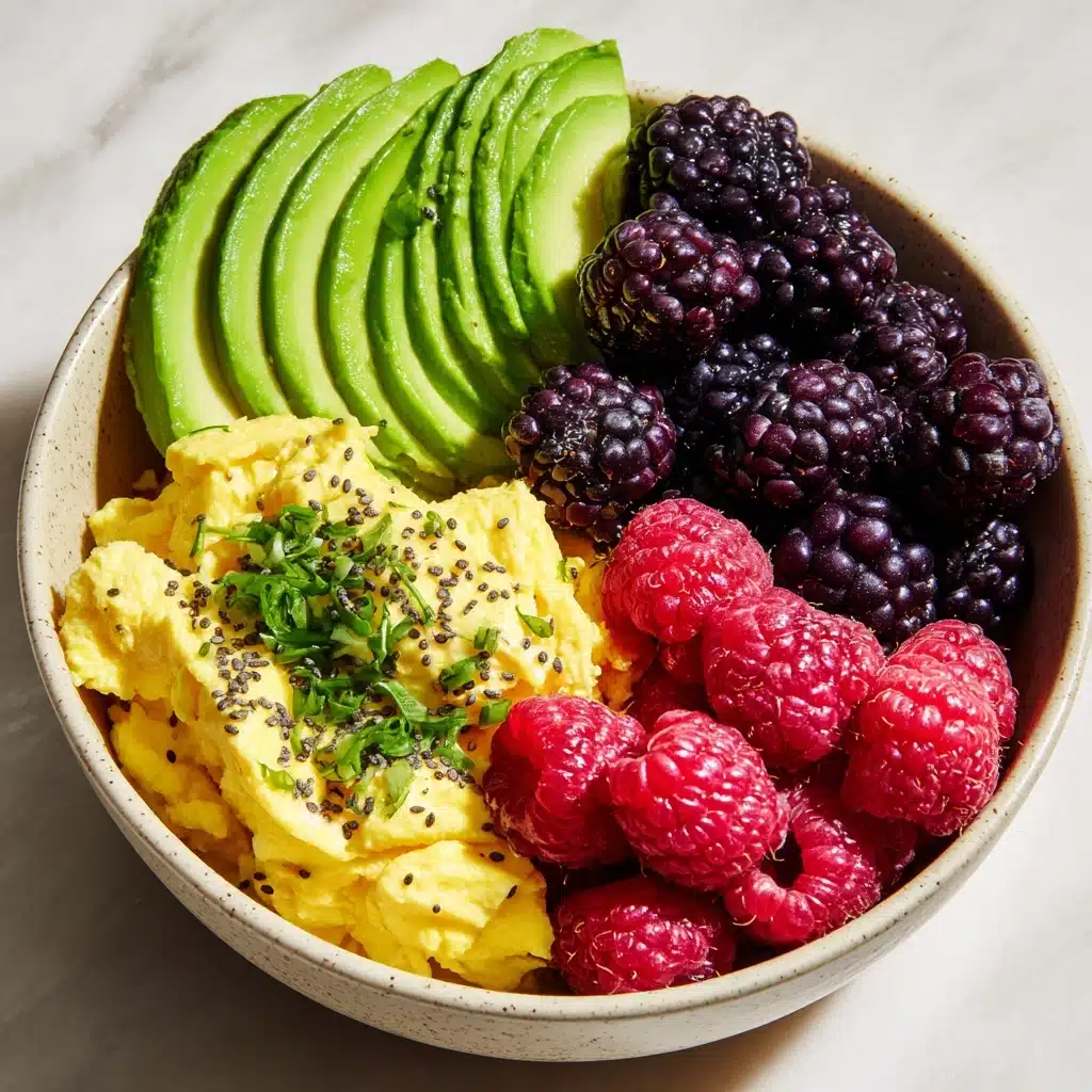 Power Breakfast Bowl with Scrambled Eggs, Avocado & Berries Recipe