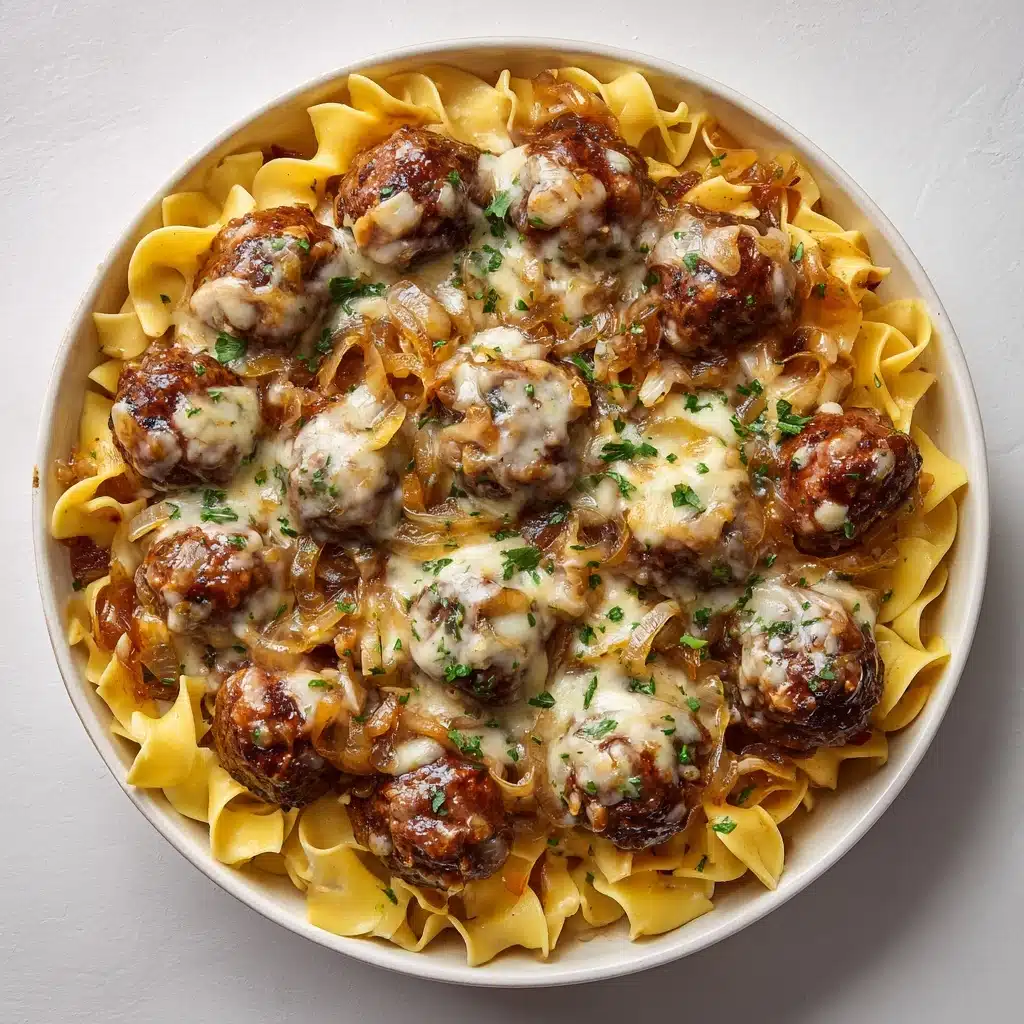 Saucy Skillet French Onion Meatballs with Egg Noodles Recipe - Recipe Image