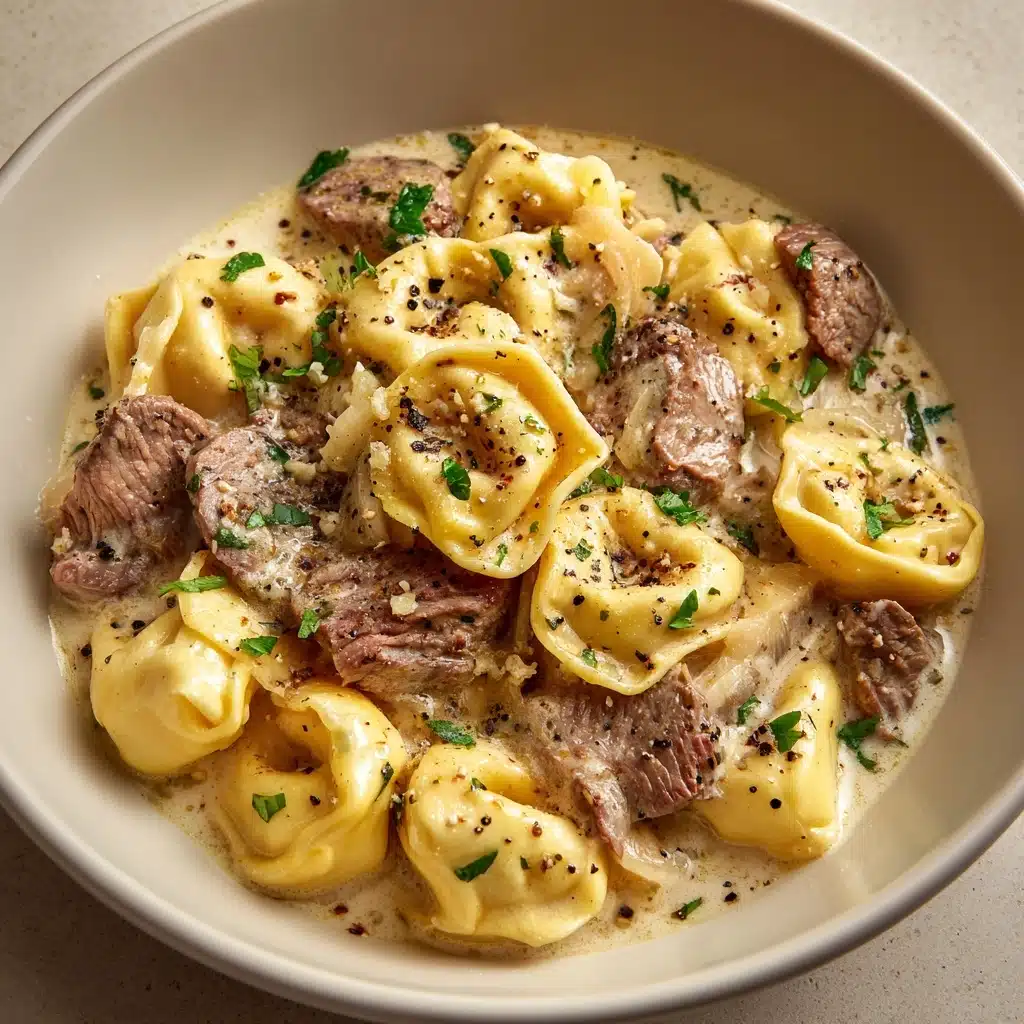 Cheesesteak Tortellini in Rich Provolone Sauce Recipe - Recipe Image