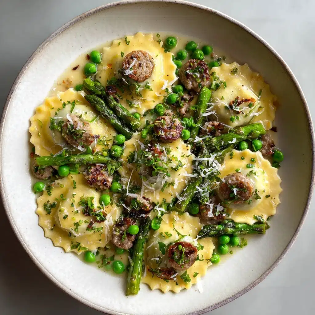Asparagus Ravioli with Sausage and Peas Recipe - Recipe Image