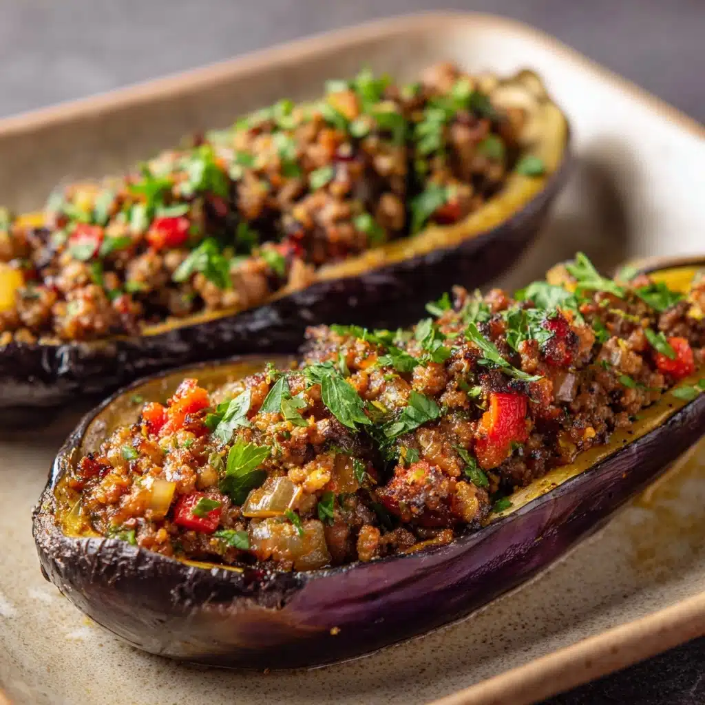 Lamb-Stuffed Roasted Eggplant Recipe - Recipe Image