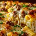 Creamy Cheesy Garlic Butter Rigatoni with Savory Beef Recipe
