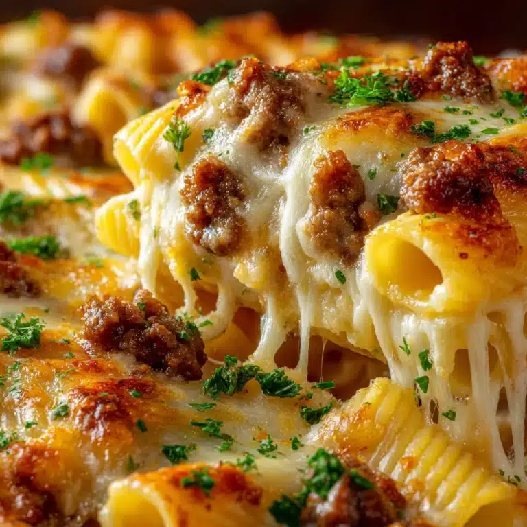 Creamy Cheesy Garlic Butter Rigatoni with Savory Beef Recipe