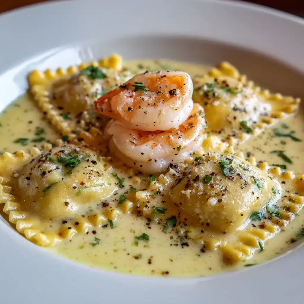 Shrimp Ravioli in Creamy Garlic Sauce Recipe - Recipe Image