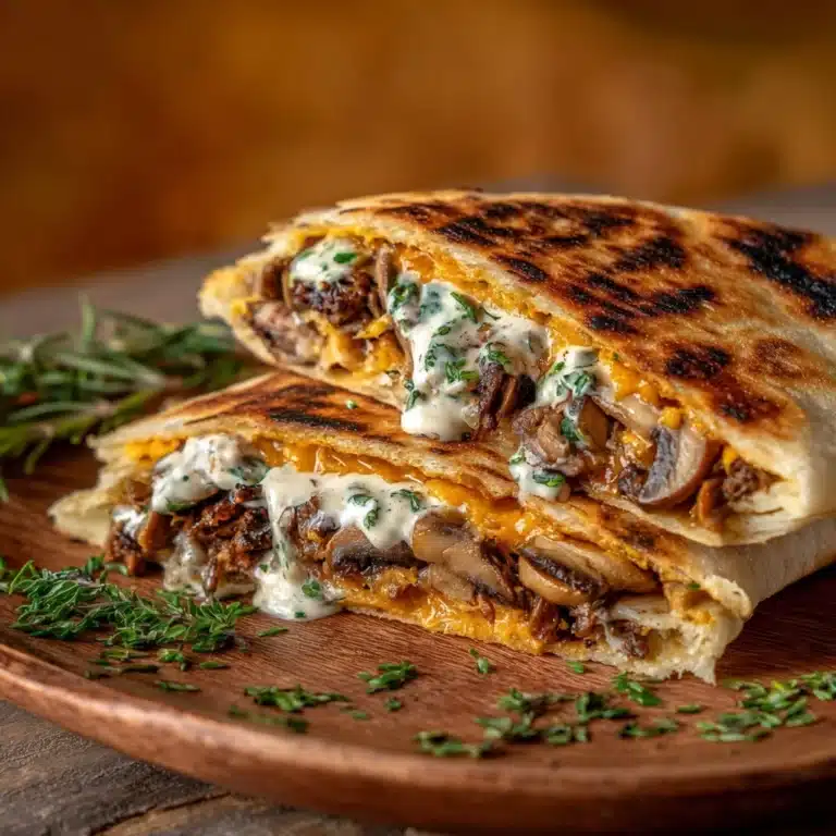Cheesy Beef and Mushroom Pita Pockets with Tzatziki Sauce Recipe