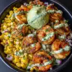 Grilled Shrimp Bowl with Avocado Corn Salsa and Creamy Sauce Recipe