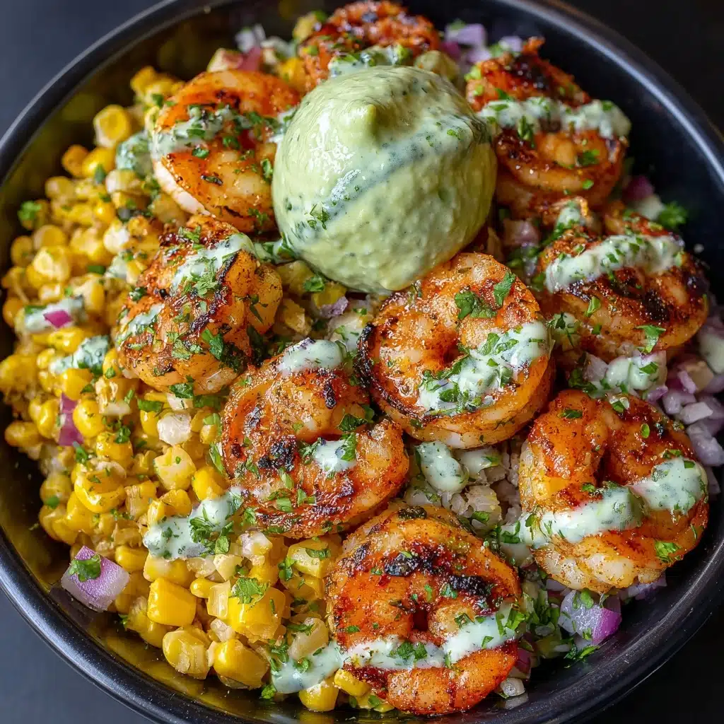 Grilled Shrimp Bowl with Avocado Corn Salsa and Creamy Sauce Recipe