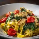 Creamy Garlic Tomato Chicken and Spinach Fettuccine Recipe