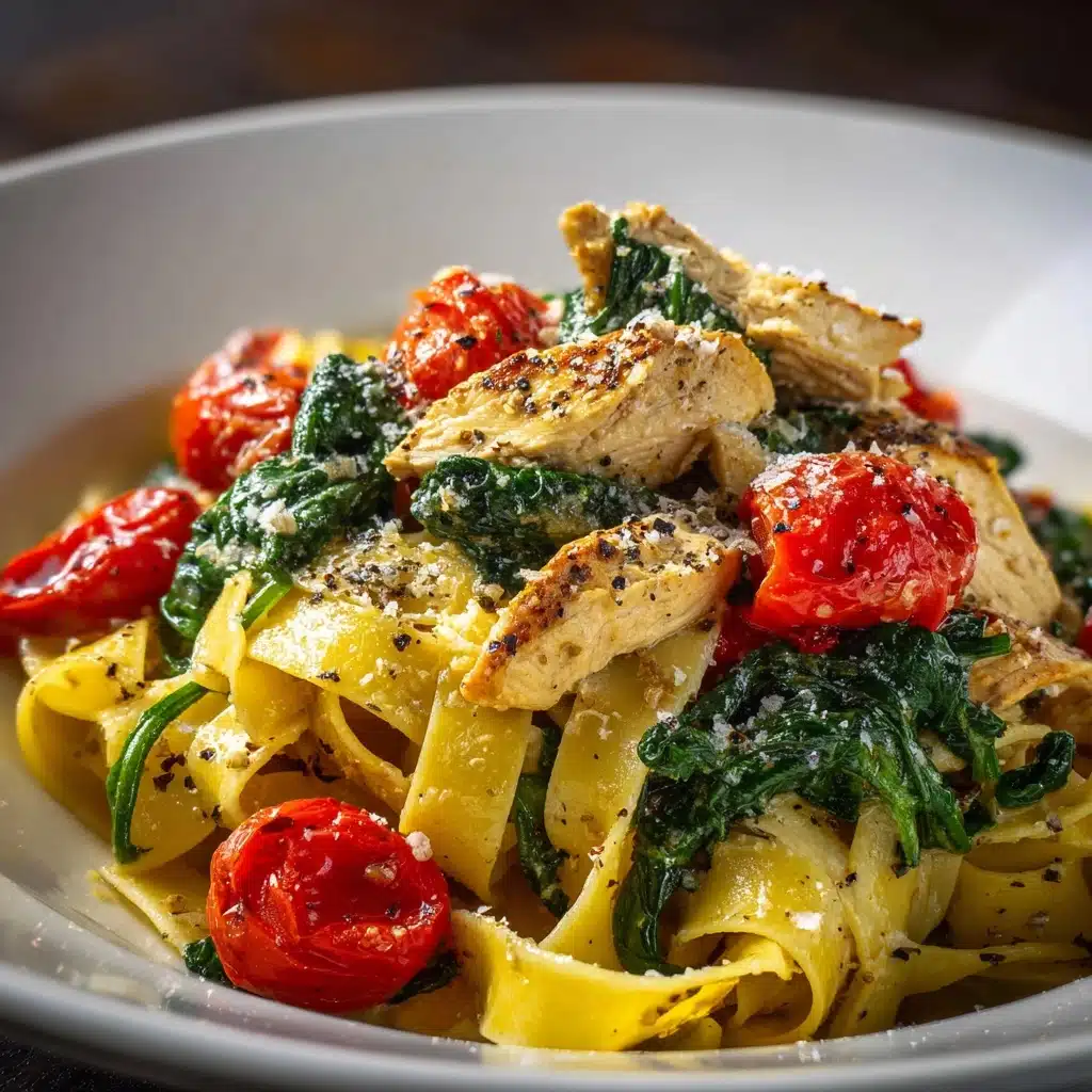 Creamy Garlic Tomato Chicken and Spinach Fettuccine Recipe