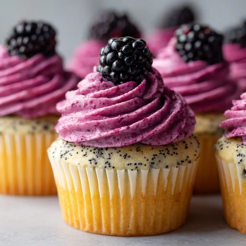 Lemon Poppy Seed Cupcakes with Blackberry Frosting Recipe - Recipe Image