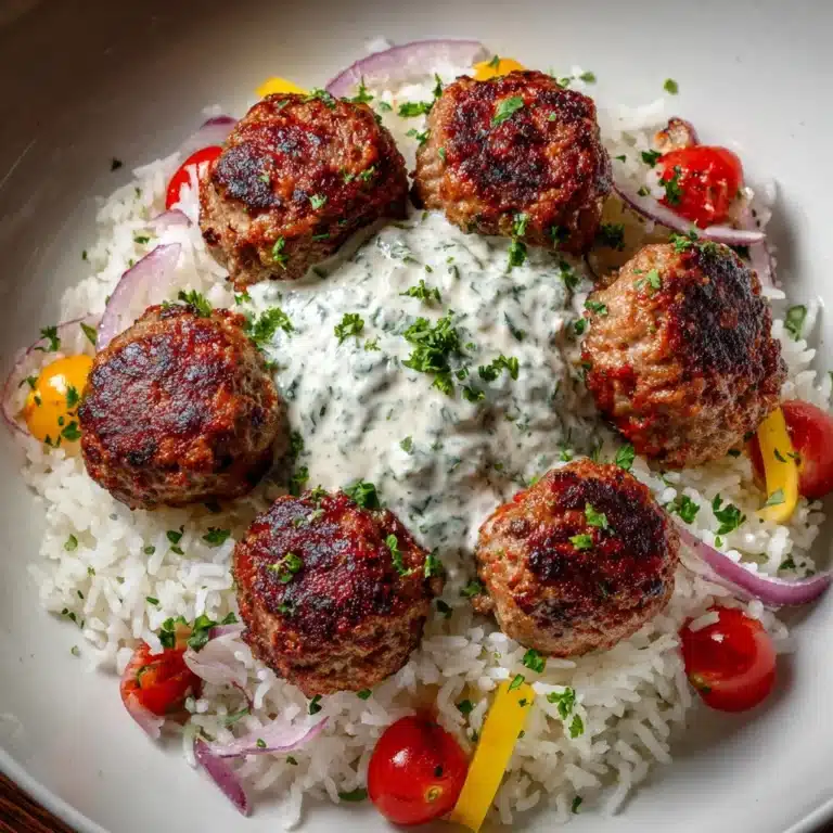 Greek Meatball Bowl with Tzatziki, Rice & Fresh Veggies Recipe