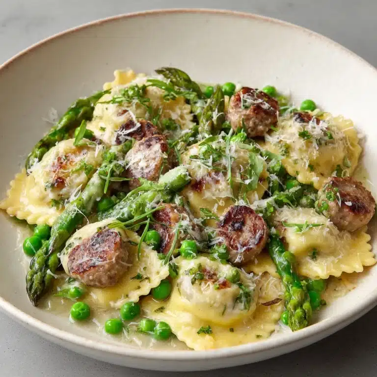 Asparagus Ravioli with Sausage and Peas Recipe