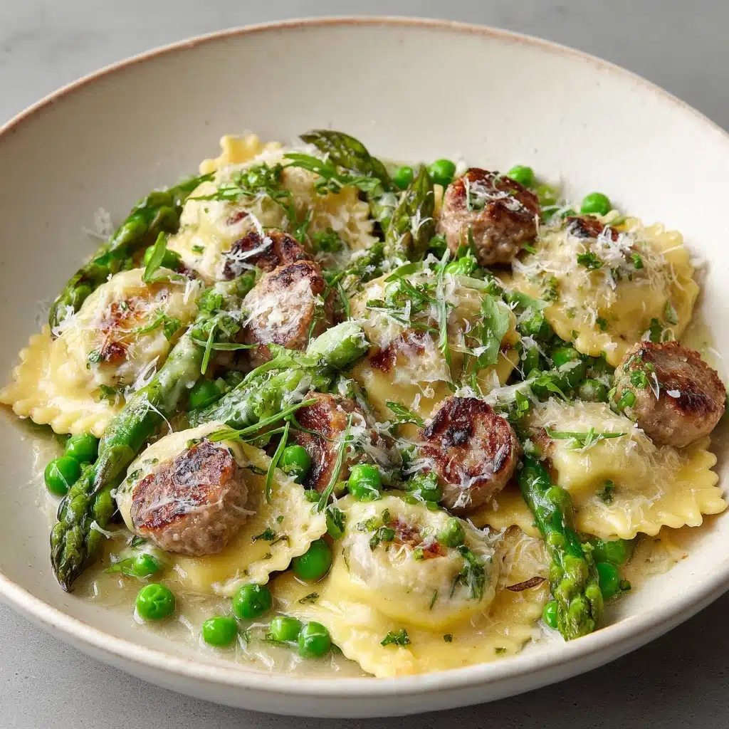 Asparagus Ravioli with Sausage and Peas Recipe - Recipe Image
