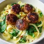 Chicken Ricotta Meatballs in Spinach Alfredo Sauce Recipe