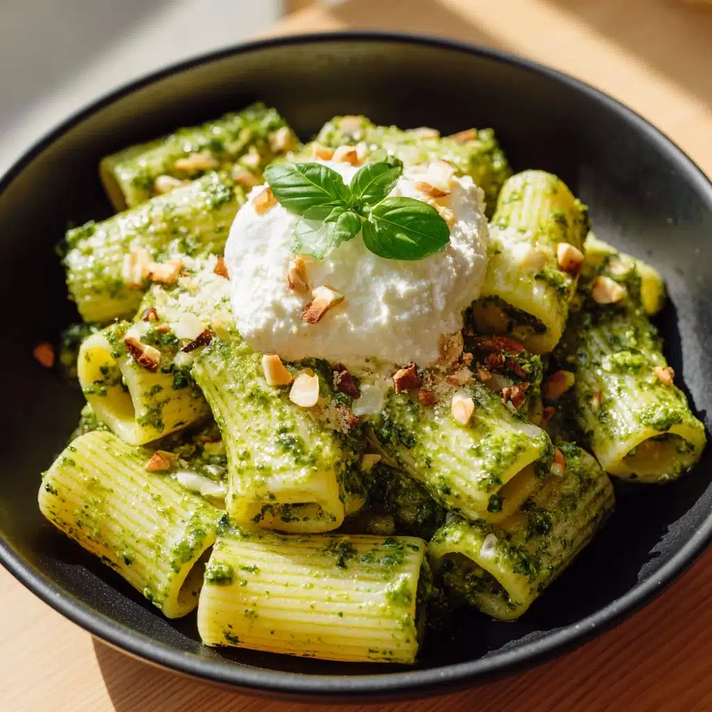 oni with Basil-Pistachio Pesto & Burrata Recipe
