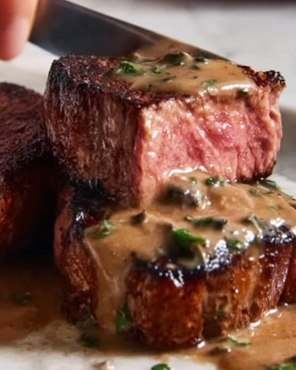 Peppercorn-Crusted Filet Mignon with Creamy Green Peppercorn Sauce Recipe