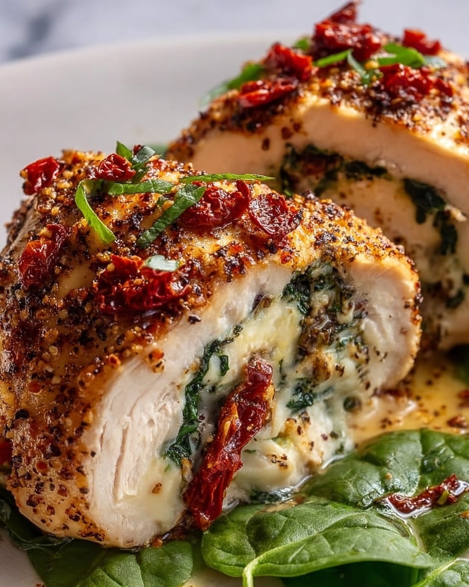 Stuffed Chicken Breast with Spinach, Sun-Dried Tomatoes, and Mozzarella Recipe - Recipe Image