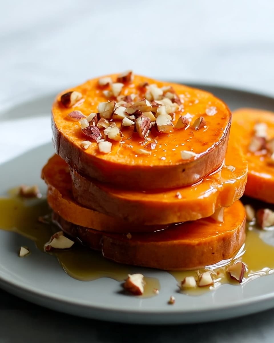 Sticky Maple Sweet Potato Stacks with Garlic & Almond Butter Recipe - Recipe Image