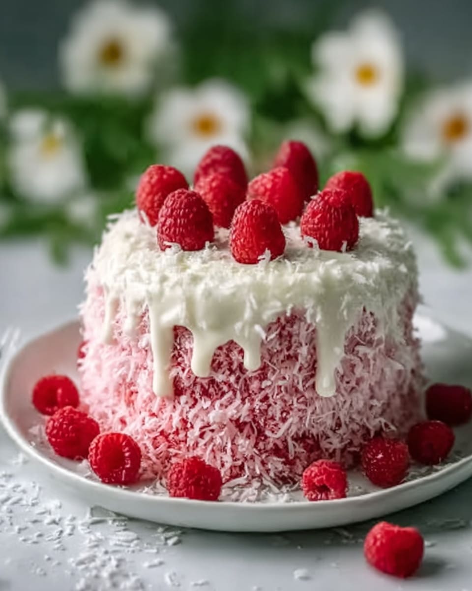 Raspberry Coconut Snowball Cake Recipe - Recipe Image