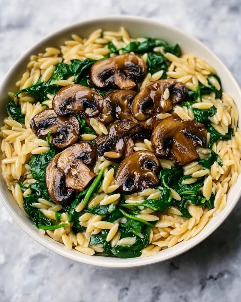 Easy Orzo Pasta with Mushrooms & Spinach Recipe