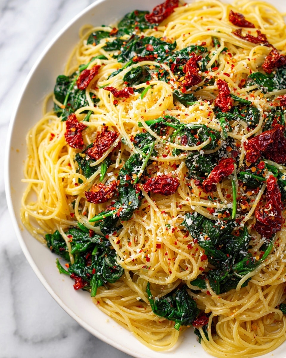 Spaghetti and Spinach with Sun-Dried Tomato Cream Sauce Recipe - Recipe Image