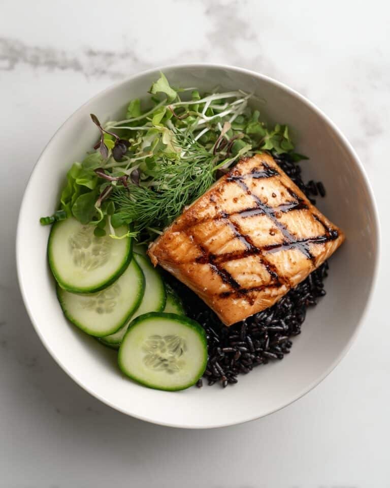 Grilled Salmon with Black Rice and Creamy Cucumber Salad Recipe