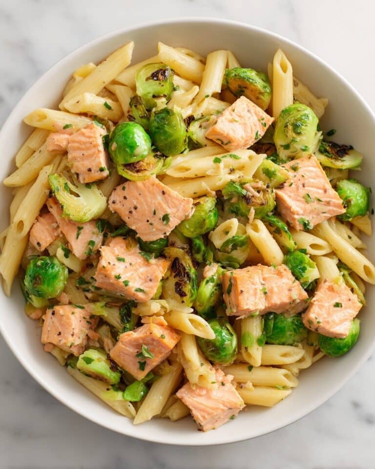 Salmon Pasta with Brussels Sprouts and Lemon Parmesan Recipe