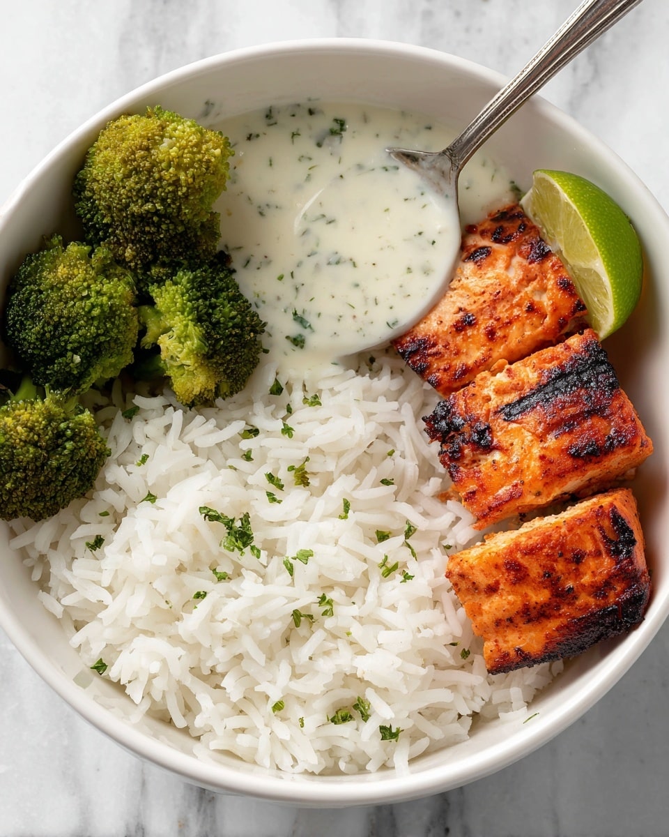 Grilled Chicken & Broccoli Bowls with Creamy Garlic Sauce Recipe - Recipe Image