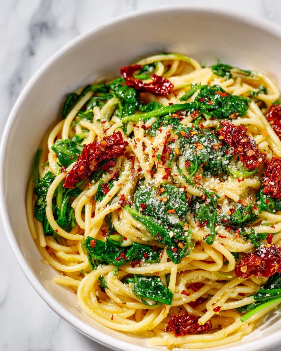 Spaghetti and Spinach with Sun-Dried Tomato Cream Sauce Recipe - Recipe Image