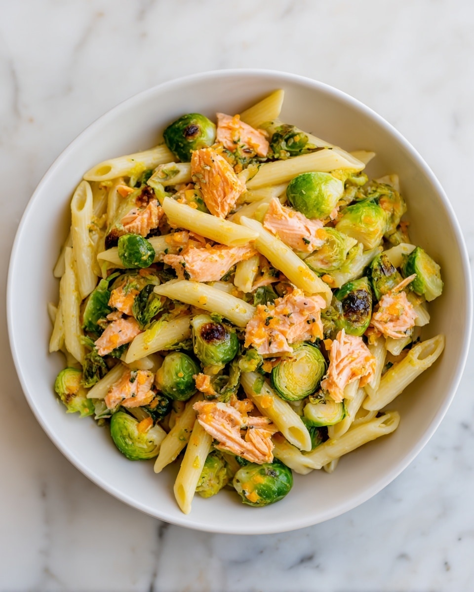 Salmon Pasta with Brussels Sprouts and Lemon Parmesan Recipe - Recipe Image