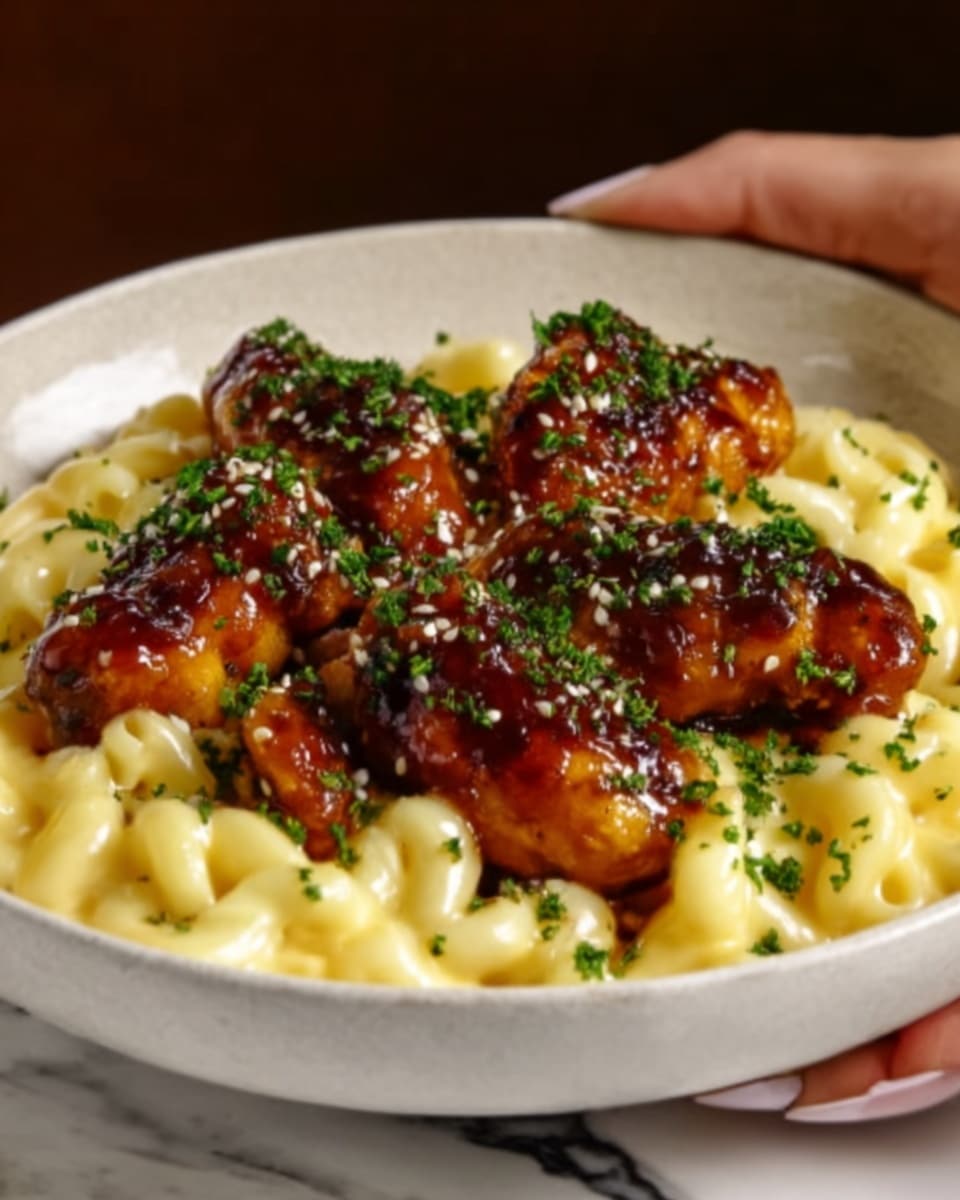 Spicy Honey Pepper Chicken with Creamy Mac and Cheese Recipe - Recipe Image
