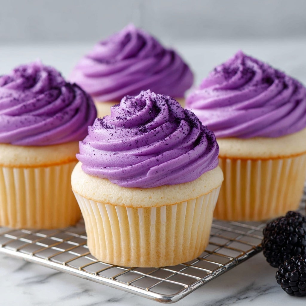 Lemon Poppy Seed Cupcakes with Blackberry Frosting Recipe - Recipe Image