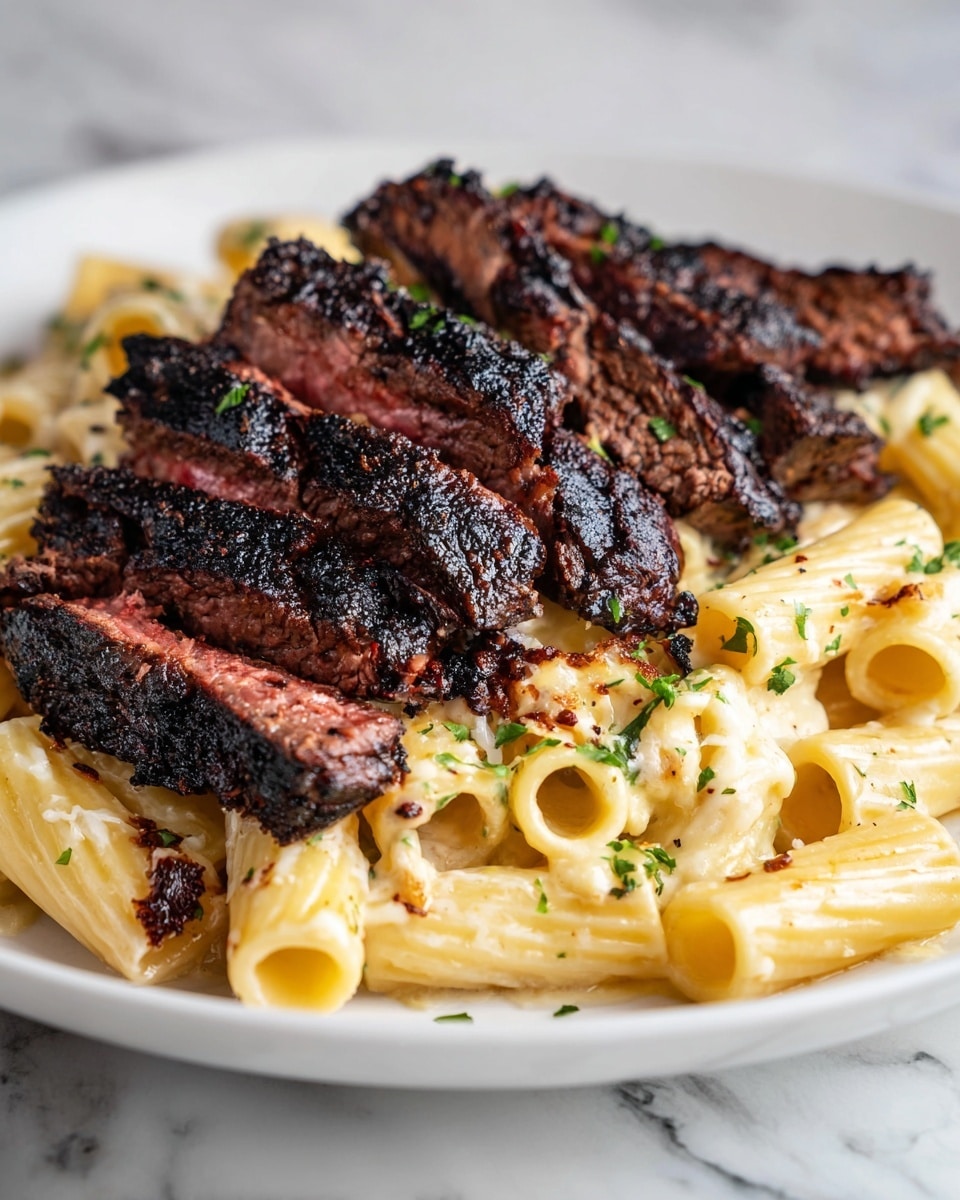 Garlic Butter Steak Tips with Cheesy Rigatoni Recipe - Recipe Image