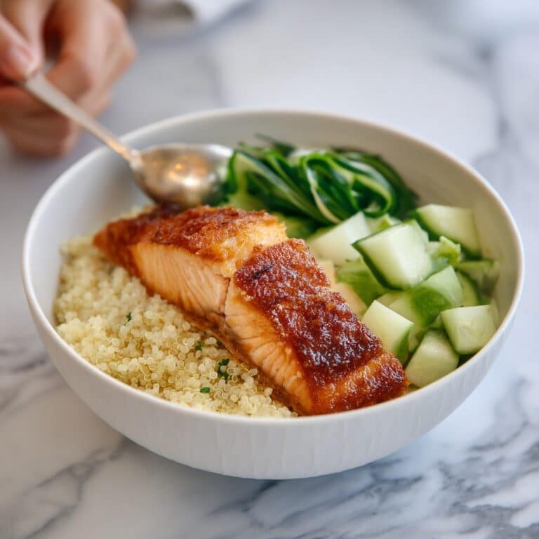 Spiced Salmon Bowl with Quinoa and Cucumber-Dill Salad Recipe