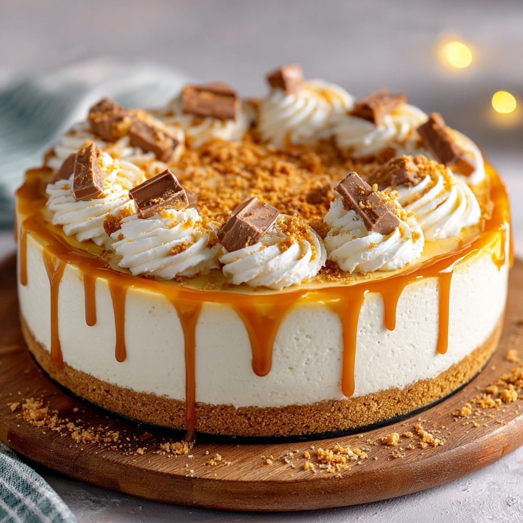 No-Bake Snickers Cheesecake Recipe - Recipe Image