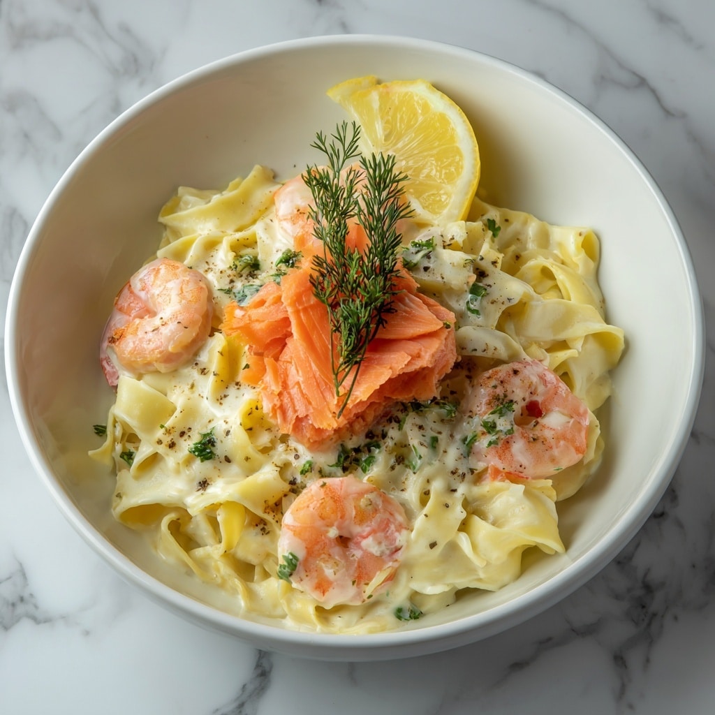 Salmon and Shrimp Alfredo Recipe - Recipe Image