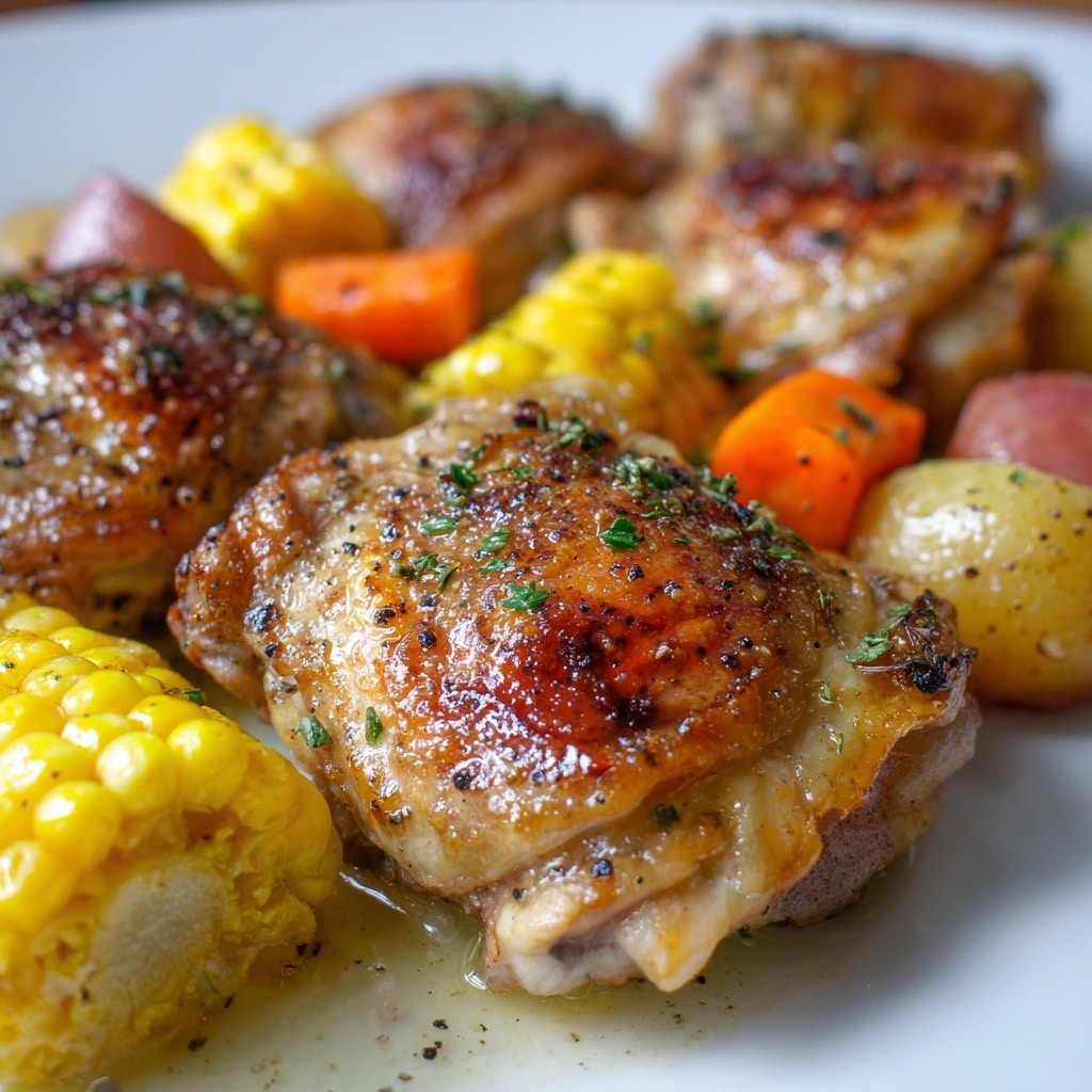 Slow Cooker Chicken Thighs with Vegetables and Herb Jus Recipe - Recipe Image