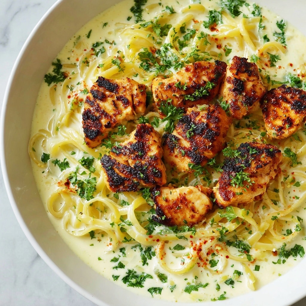 Linguine with Garlic Mozzarella Sauce and Cajun Chicken Recipe - Recipe Image