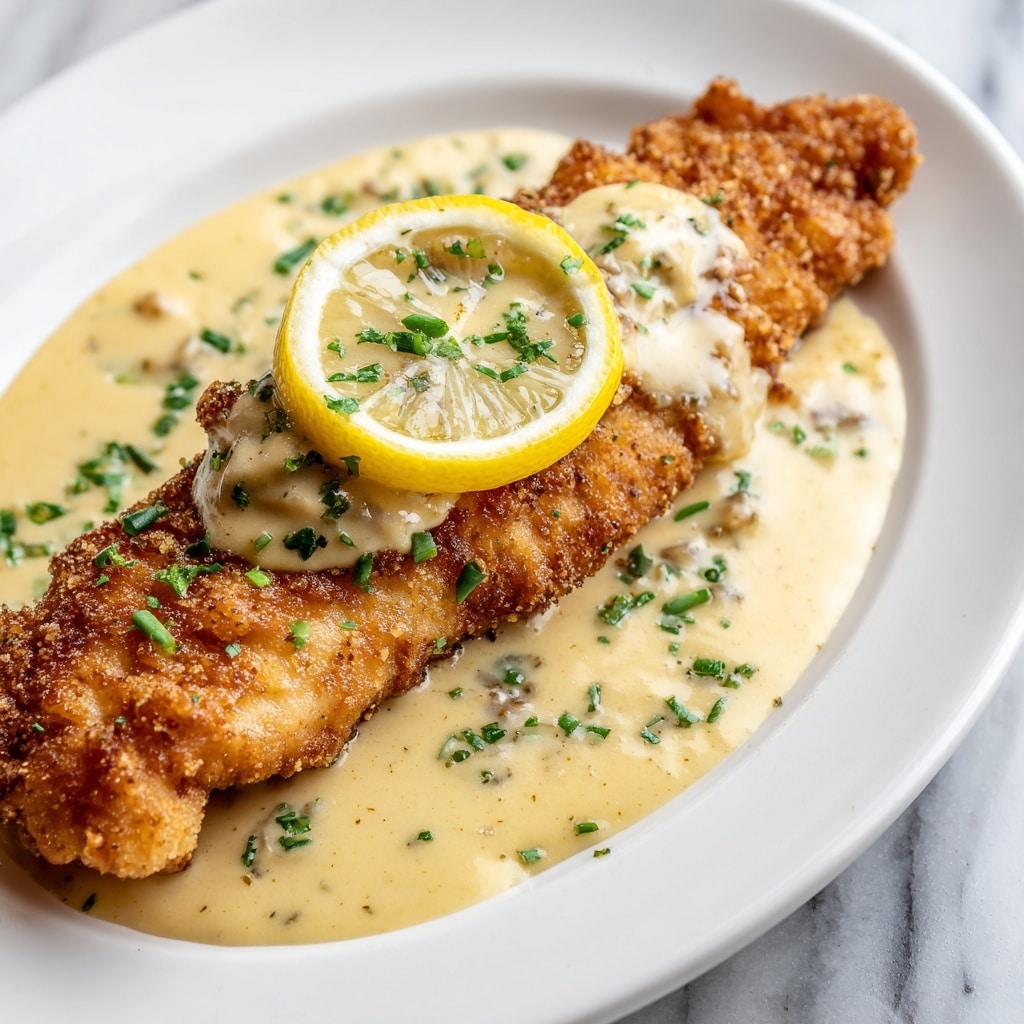 Lemon Pecorino Crusted Chicken with Creamy Lemon Sauce Recipe - Recipe Image