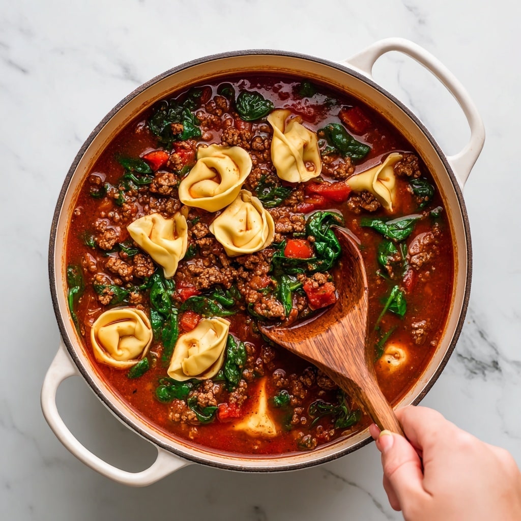 Tortellini Soup with Ground Beef and Vegetables Recipe - Recipe Image