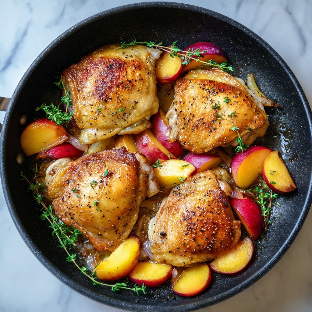 Skillet Roast Chicken with Peaches, Tomatoes, and Red Onion Recipe - Recipe Image