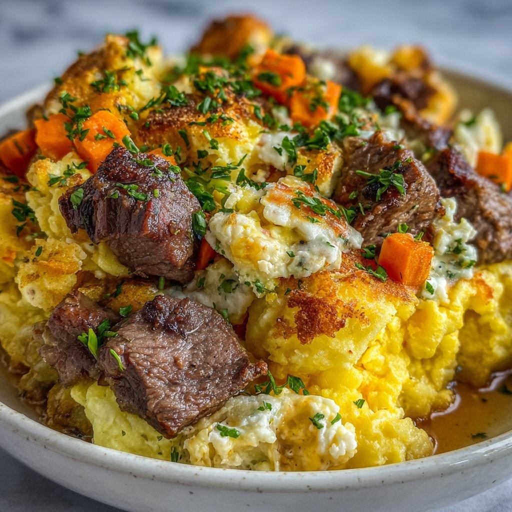 Slow Cooker Steak and Cheddar Potato Casserole Recipe - Recipe Image