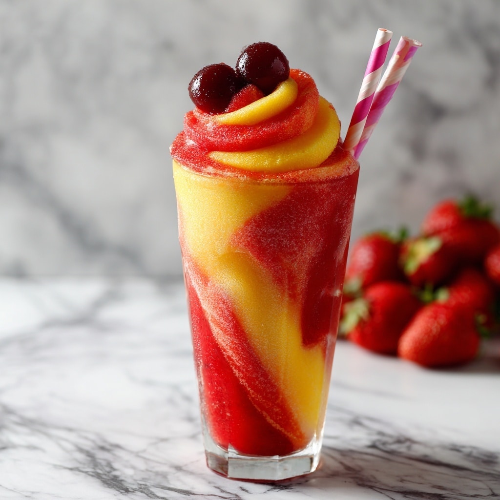 Fresh Pineapple Strawberry Swirled Slushies Recipe - Recipe Image